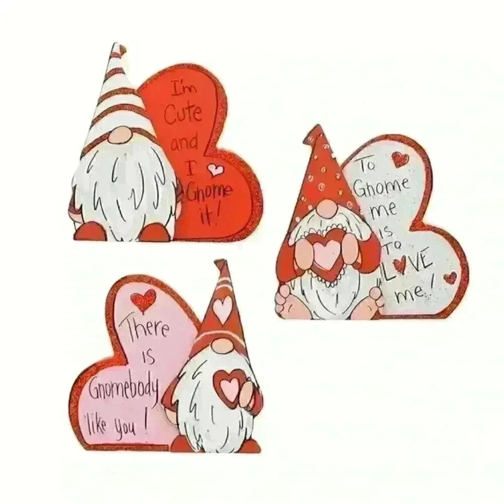 Gnome Be Mine Heart Wood Sign 3 Pcs
